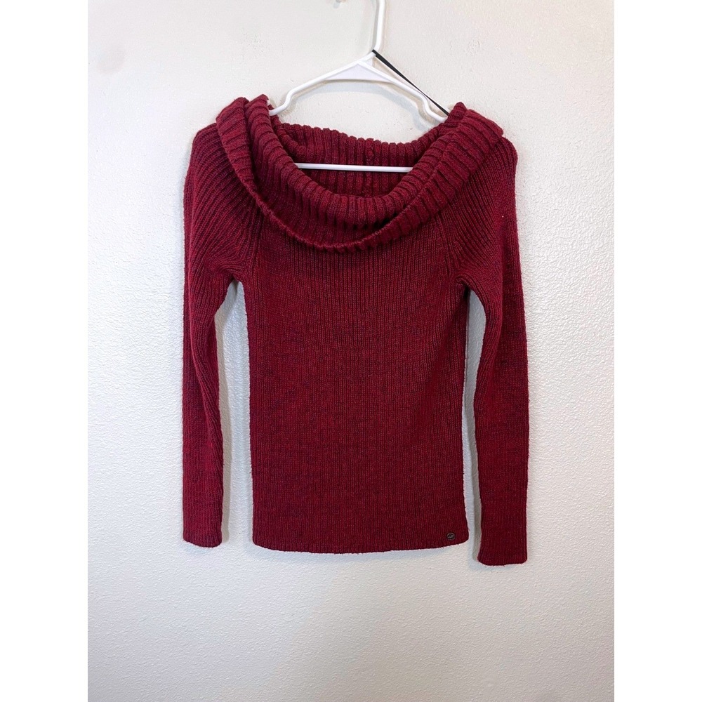 Y2K Hollister Womens Medium Off‎ Shoulder Cowl Neck Sweater Burgundy Marled Knit